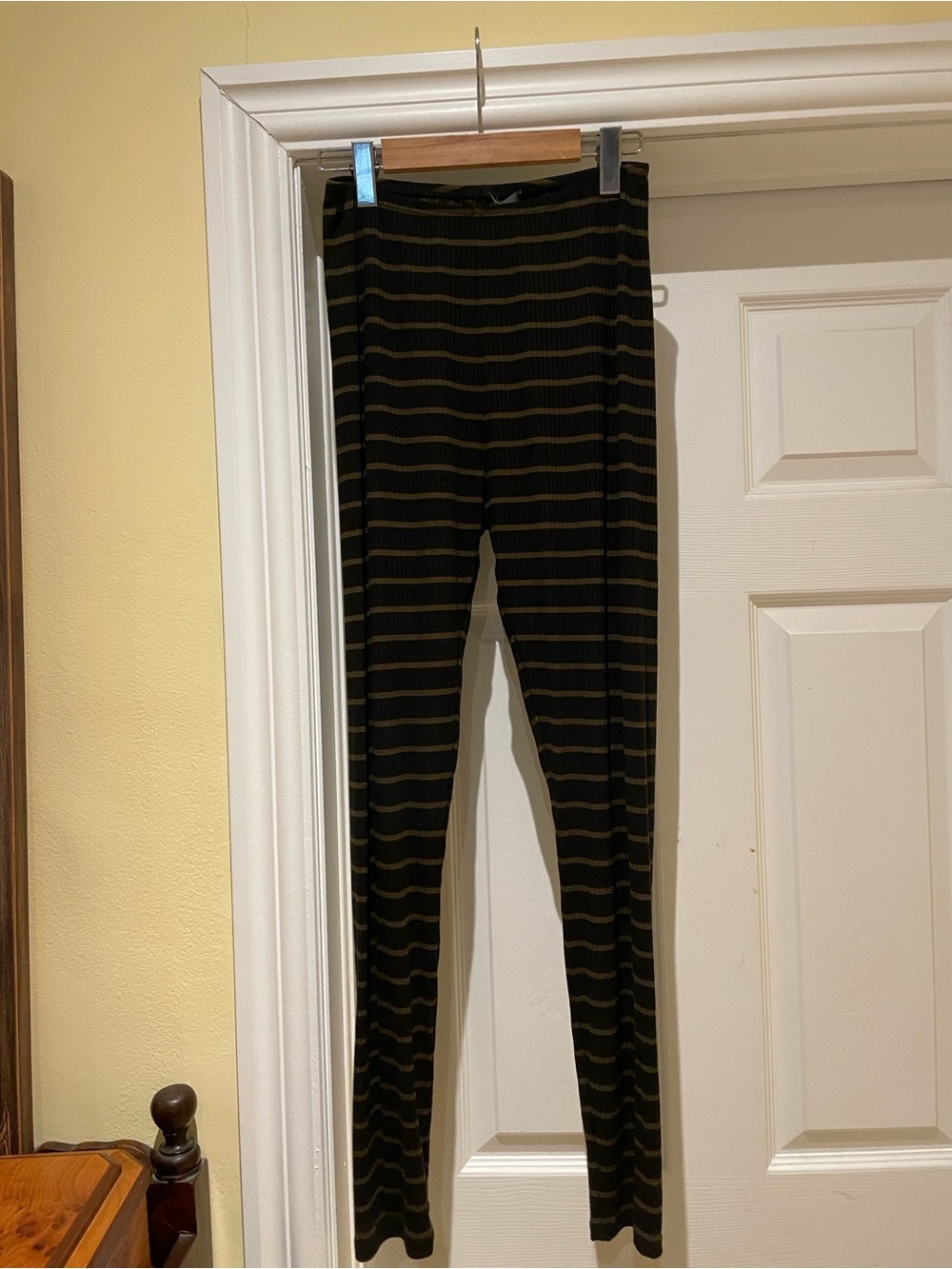 Striped Black and Olive Leggings - Women's Stretch Leggings